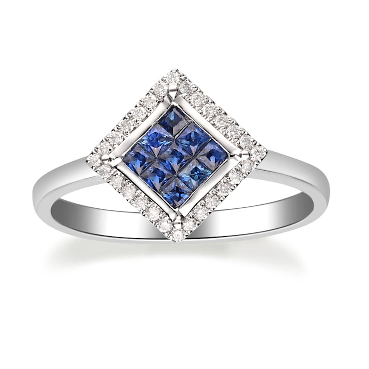 Gin & Grace 10K White Gold Diamond Ring with Blue Sapphire