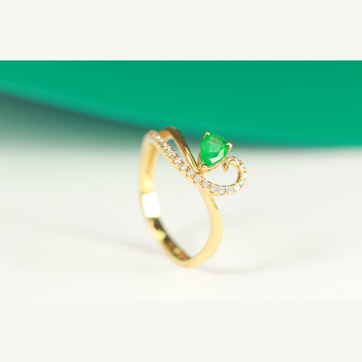Gin & Grace 14K Yellow Gold Natural Emerald and Diamond Ring