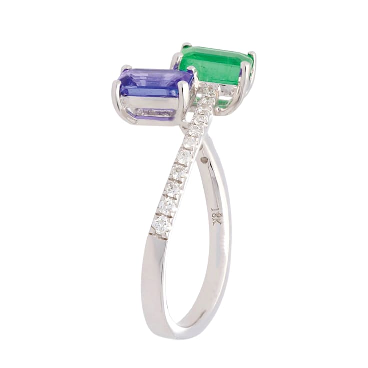 Gin and Grace 18K White Gold Zambian Emerald & Tanzanite Ring with Diamonds