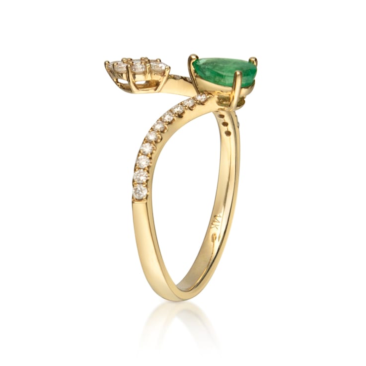 Gin & Grace 14K Yellow Gold Real Diamond Band Style Ring (I1) with
Natural Emerald
