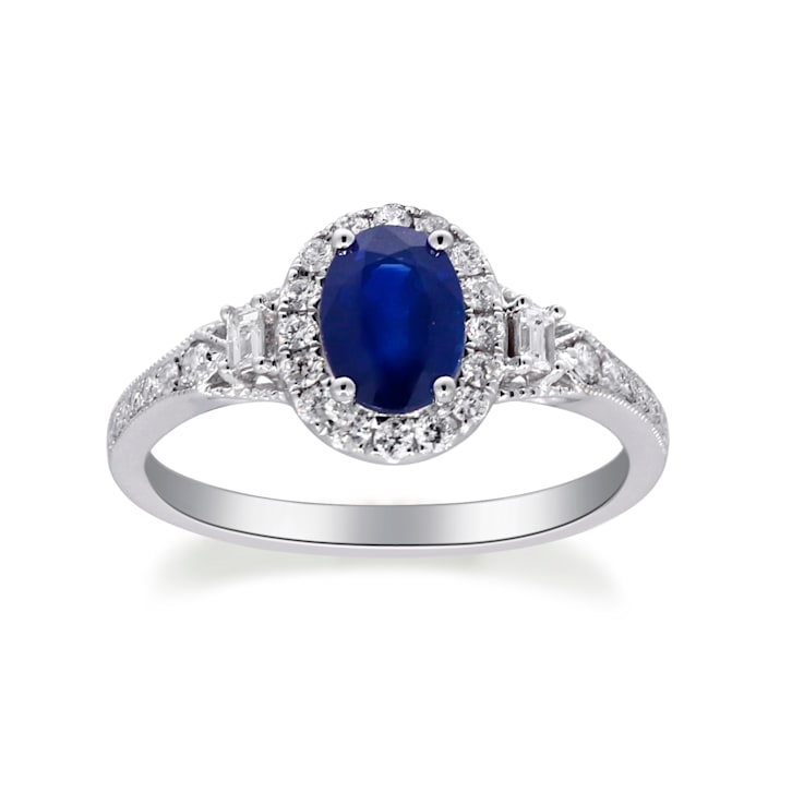 Gin and Grace 14K White Gold Natural Blue Sapphire Ring with Real Diamonds