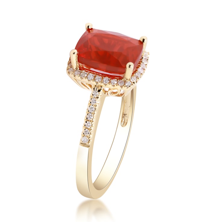 Gin & Grace 14K Yellow Gold Natural Fire Opal & Real Diamond
(I1) Ring