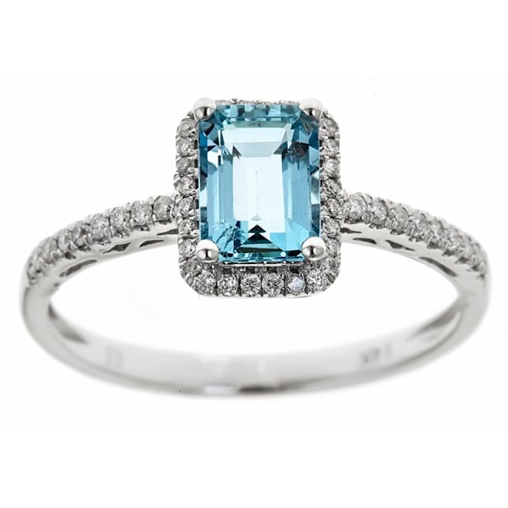 Gin & Grace 14K White Gold Aquamarine Ring with Diamond