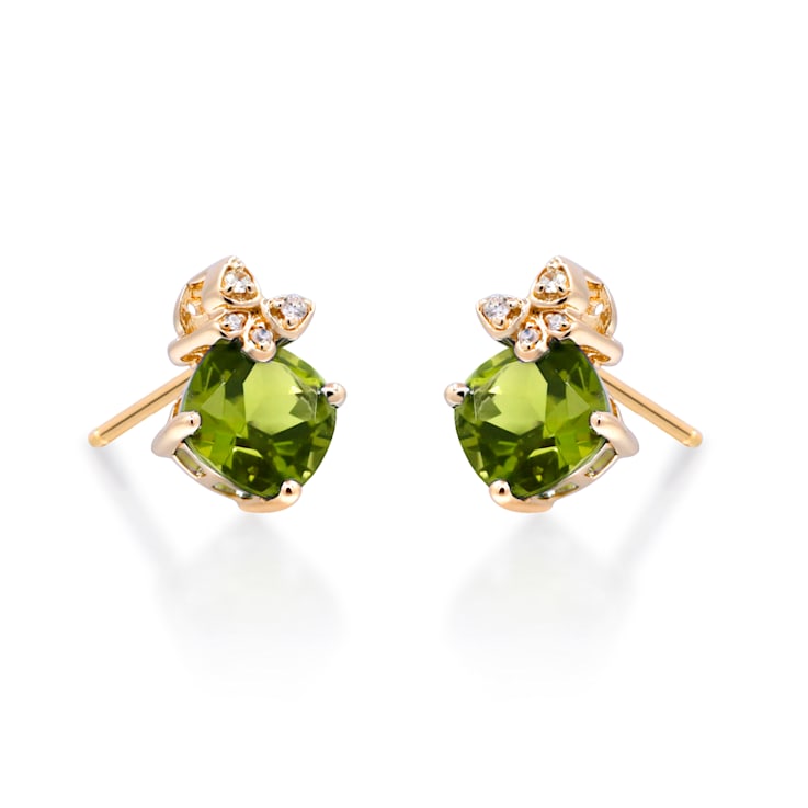 Gin & Grace 10K Yellow Gold Genuine Peridot and Real Diamond (I1) Earring