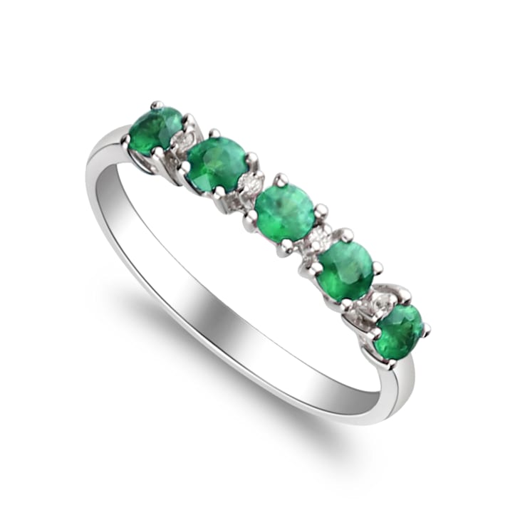 Gin & Grace 10K White Gold Natural Zambian Emerald Ring with Real Diamonds