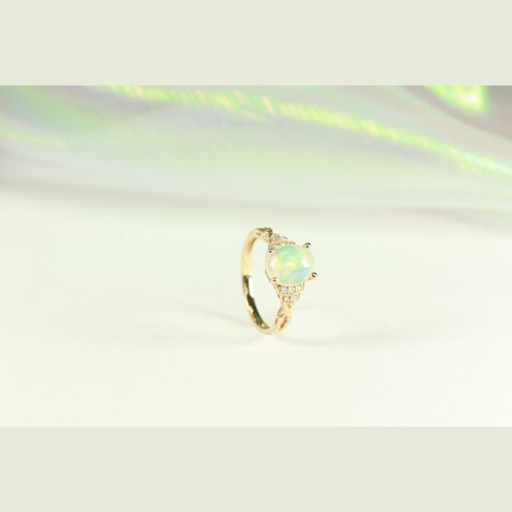 Gin & Grace 10K Yellow Gold Natural Ethiopian Opal With Real Diamond
(I1) Statement Ring