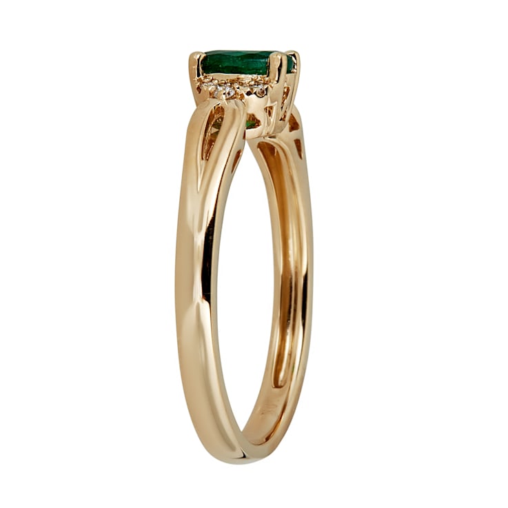 Gin & Grace 10K Yellow Gold Natural Zambian Emerald Ring with Real Diamonds