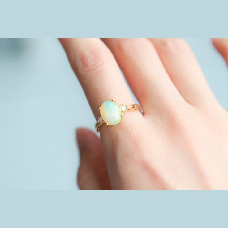 Gin & Grace 10K Yellow Gold Natural Ethiopian Opal & Real
Diamond (I1) Statement Ring