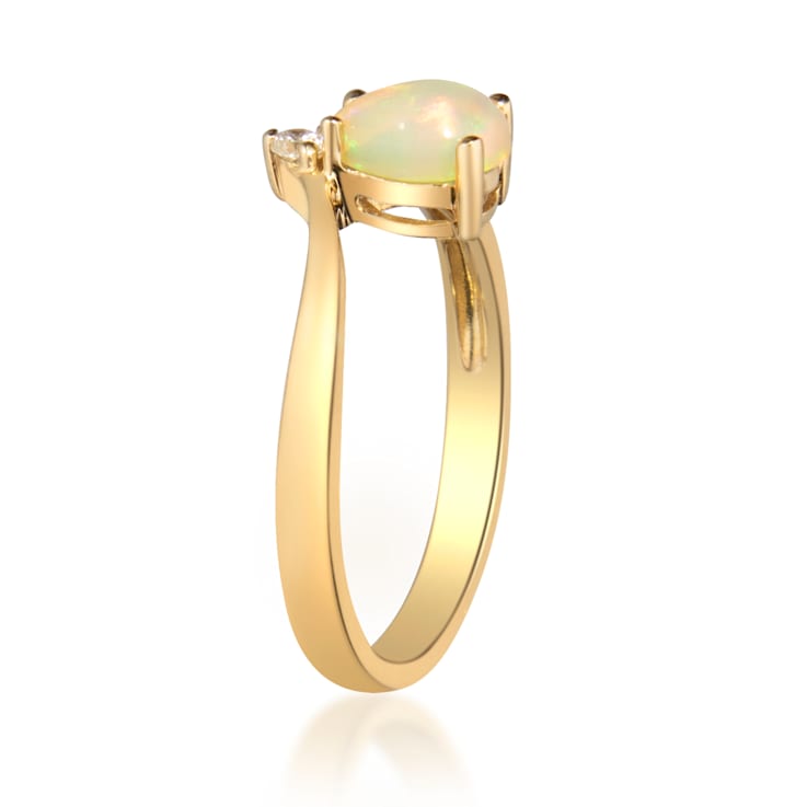 Gin & Grace 10K Yellow Gold Real Diamond Anniversary Ring (I1) with
Natural Ethiopian Opal