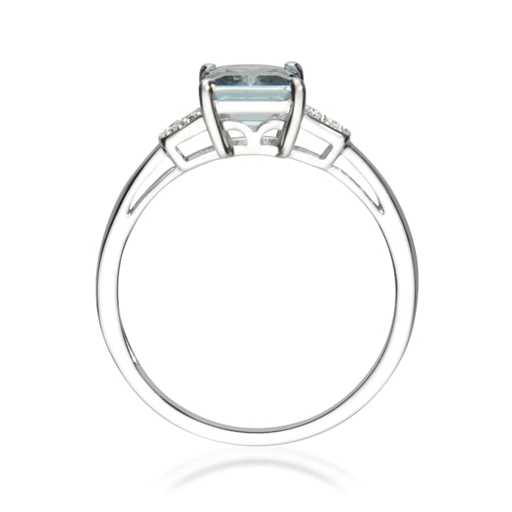 Gin & Grace 10K White Gold Blue Aquamarine Ring with Diamond