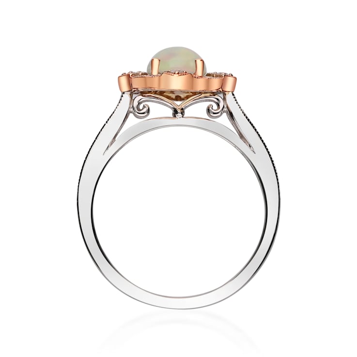 Gin & Grace 14K Two Tone Gold Real Diamond Ring (I1) with Natural Opal