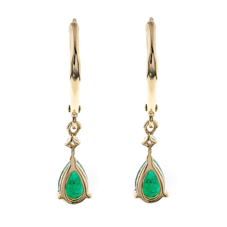 Gin and Grace14K Yellow Gold Natural Zambian Emerald Earrings with Real Diamonds