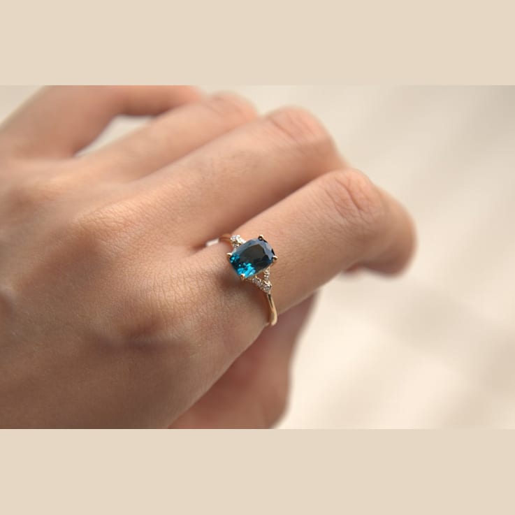 Gin & Grace 14K Yellow Gold Real Diamond Anniversary Ring (I1) with
Natural London Blue Topaz