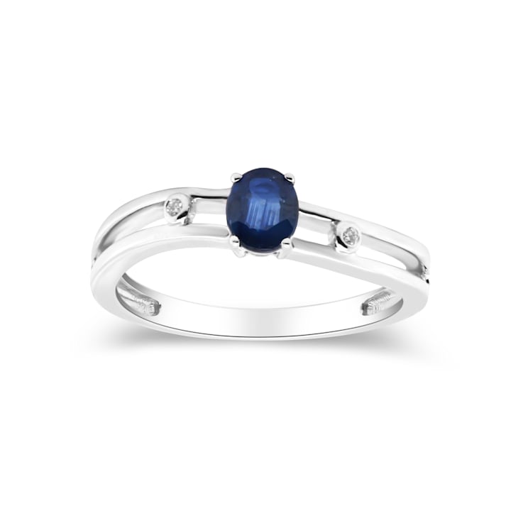Gin & Grace 14K White Gold Natural Blue Sapphire & Real Diamond
(I1) Ring
