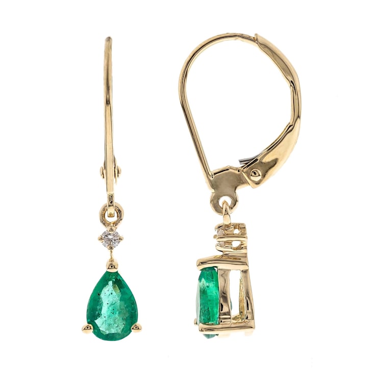 Gin and Grace14K Yellow Gold Natural Zambian Emerald Earrings with Real Diamonds
