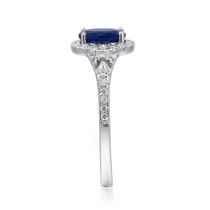 Gin and Grace 14K White Gold Natural Blue Sapphire Ring with Real Diamonds