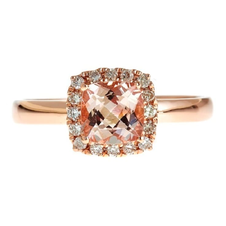 Gin & Grace 14K Rose Gold Cushion Cut Morganite with Diamond Ring