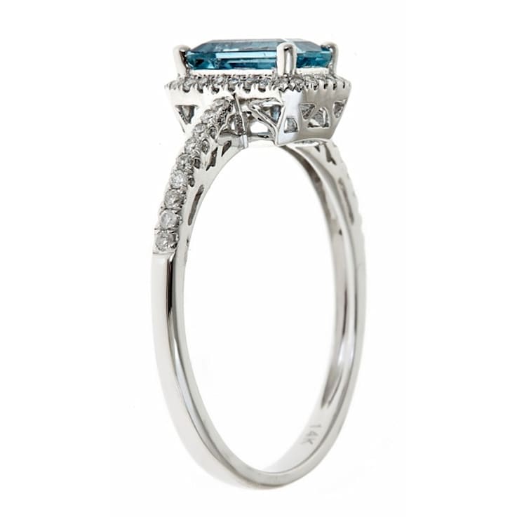 Gin & Grace 14K White Gold Aquamarine Ring with Diamond