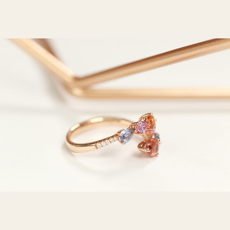 Gin & Grace 14K Rose Gold Real Diamond Ring (I1) with Natural Multi Sapphire