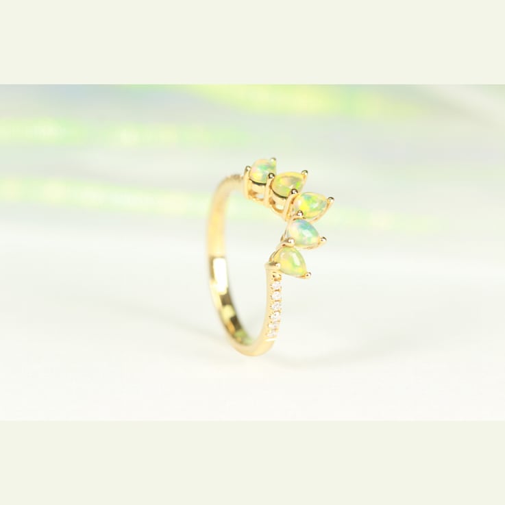 Gin & Grace 18K Yellow Gold Real Diamond Ring (I1) with Natural Opal