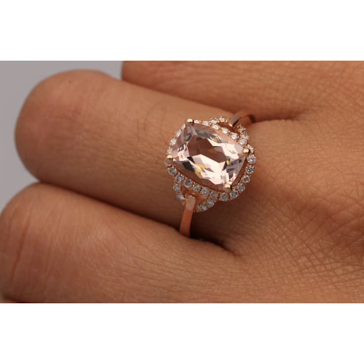 Gin & Grace 14K Rose Gold Real Diamond Anniversary Engagement  Ring
(I1) with Genuine Morganite