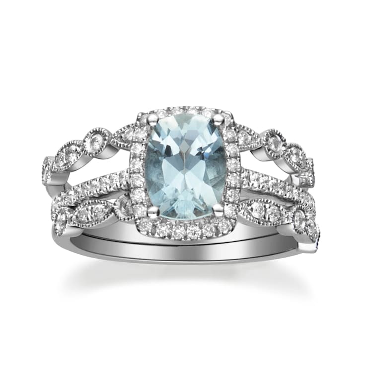 Gin & Grace 14K White Gold Aquamarine Ring with Diamond - 1162GA