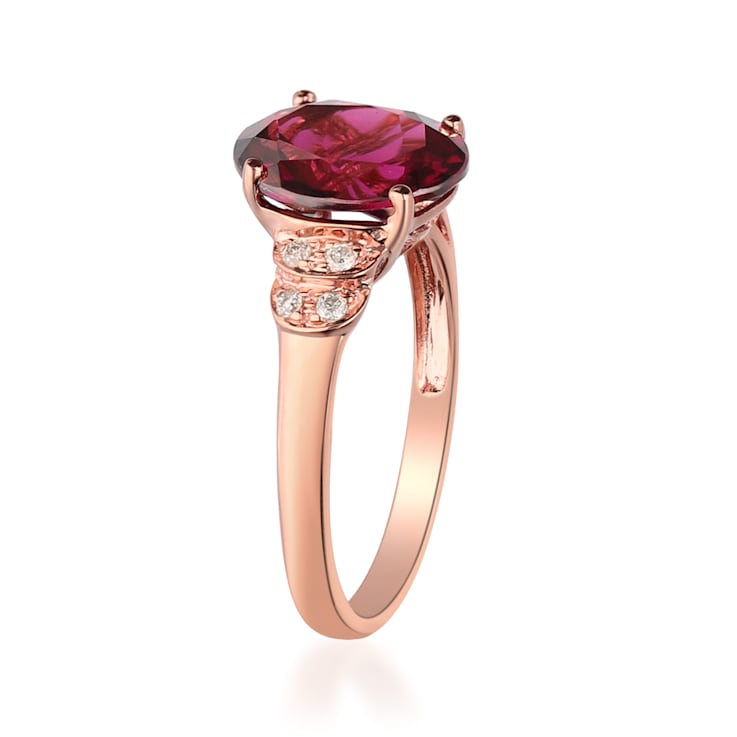 Gin & Grace 14K Rose Gold Real Diamond Ring (I1) with Raspberry
color Natural Rhodolite Garnet
