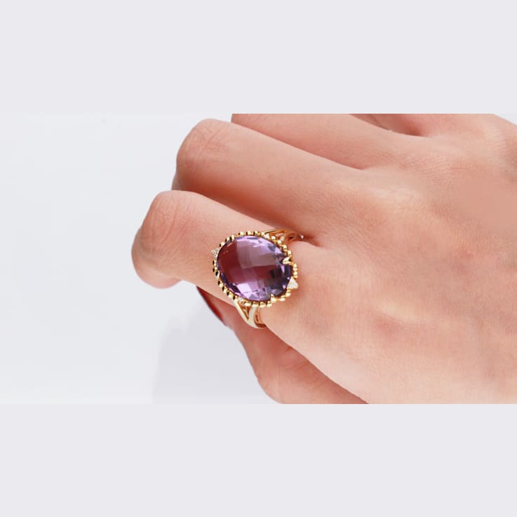 Gin & Grace 14K Yellow Gold Amethyst Ring with Diamond