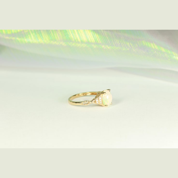Gin & Grace 10K Yellow Gold Natural Ethiopian Opal With Real Diamond
(I1) Statement Ring