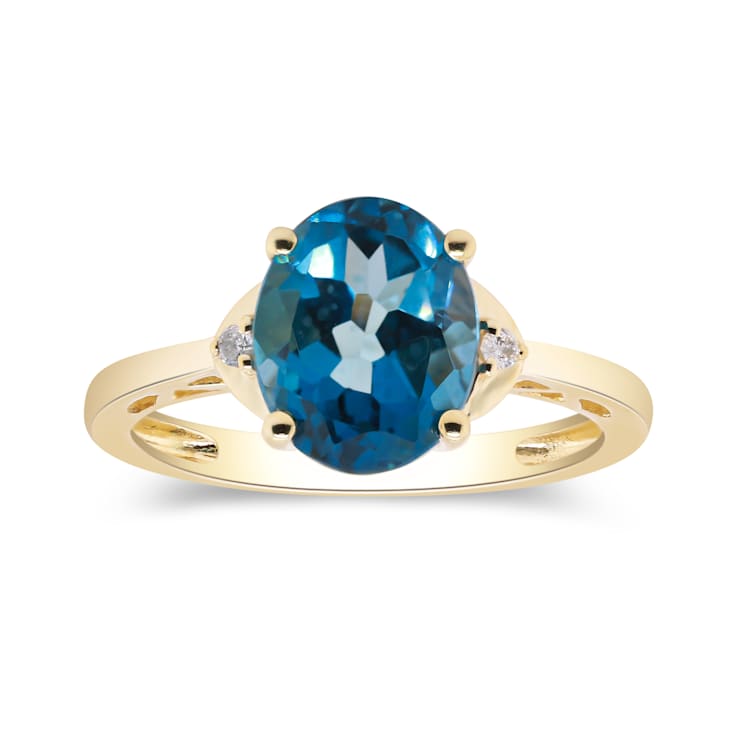 Gin & Grace 10K Yellow Gold Real Diamond Anniversary Ring (I1) with
Natural London Blue Topaz