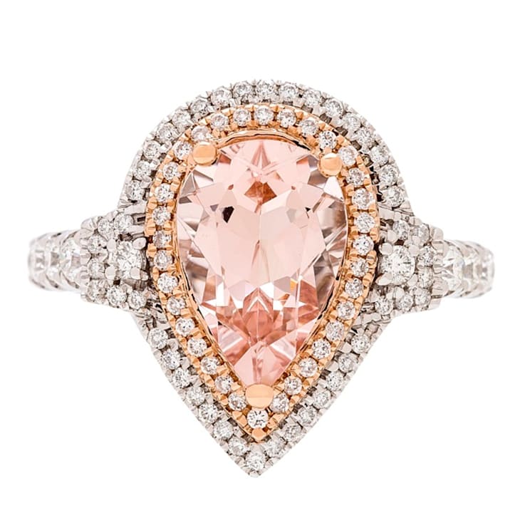Gin & Grace 14K Two-Tone Gold Real Diamond Ring (I1) with Genuine Morganite