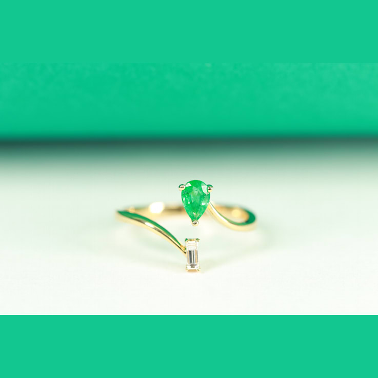 Gin and Grace 14K Yellow Gold Zambian Emerald Ring with Diamonds