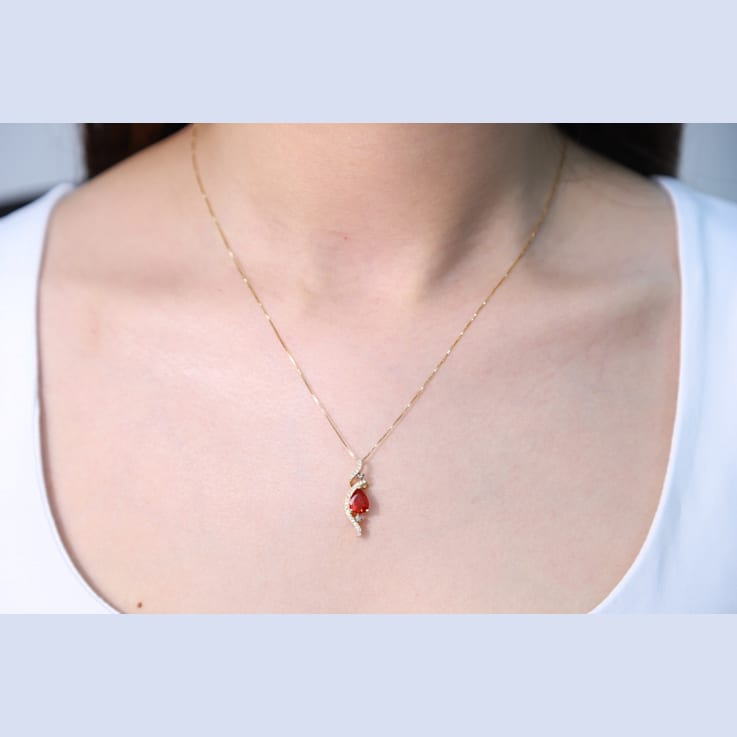 Gin & Grace 14K Yellow Gold Mexican Fire Opal Pendant Necklace with Diamonds
