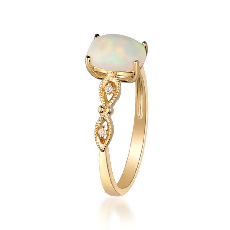 Gin & Grace 14K Yellow Gold White Natural Ethiopian Opal Diamond
(I1) Ring