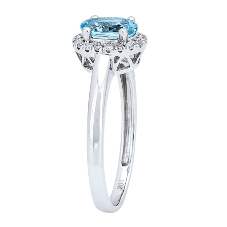 Gin & Grace 10K White Gold Aquamarine Ring with Diamond