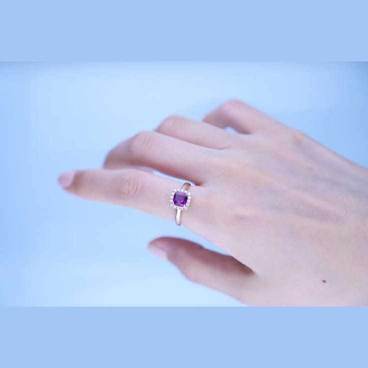 Gin & Grace 14K Rose Gold Real Diamond Ring (I1) with Raspberry
color Natural Rhodolite Garnet