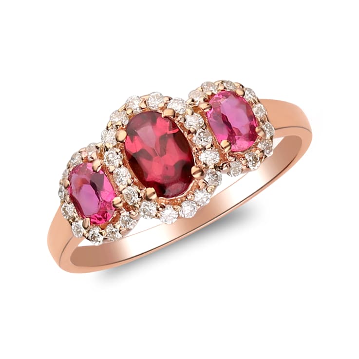 Gin & Grace 10K Rose Gold Real Diamond Ring (I1) with Raspberry
color Natural Rubellite