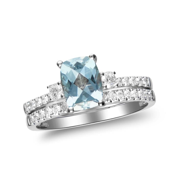 Gin & Grace 14K White Gold Blue Aquamarine with Diamond (I1) Ring