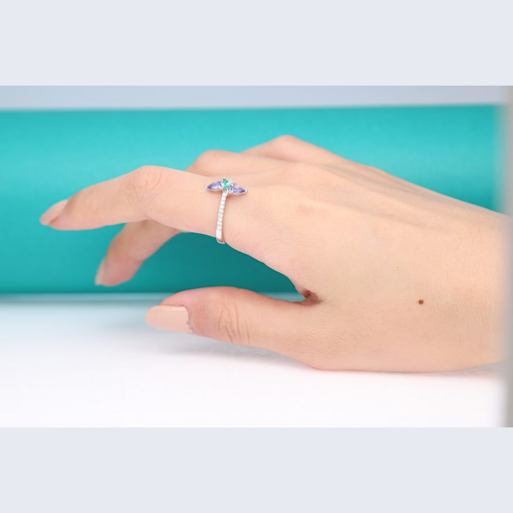 Gin and Grace 14K White Gold Natural Zambian Emerald & Tanzanite
Ring with Natural Diamonds