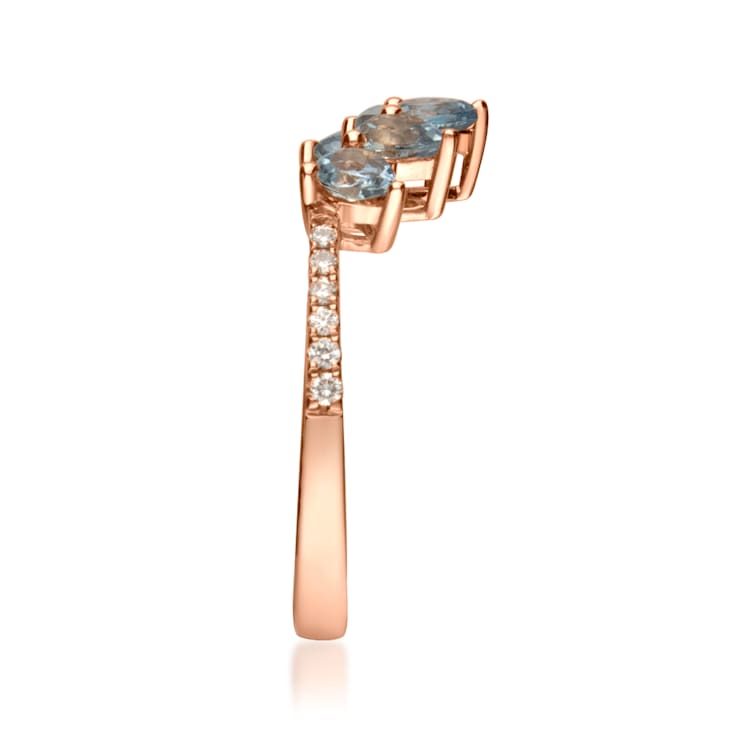 Gin & Grace 18K Rose Gold Real Diamond Ring (I1) with Blue Genuine Aquamarine