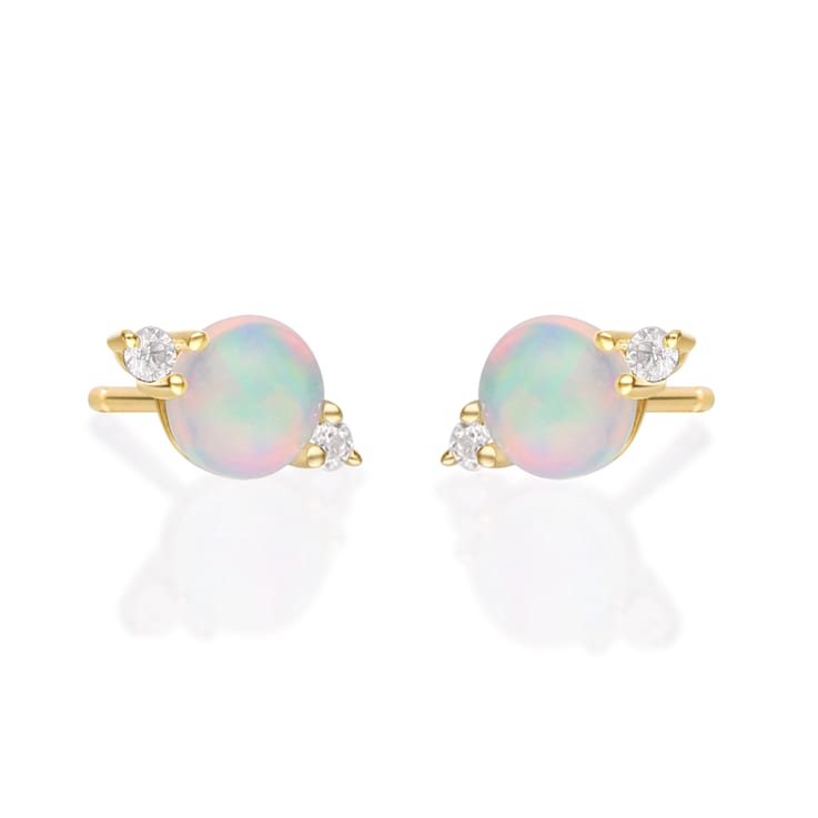 Gin & Grace 10K Yellow Gold Genuine Ethiopian Opal and Real Diamond
(I1) Earring