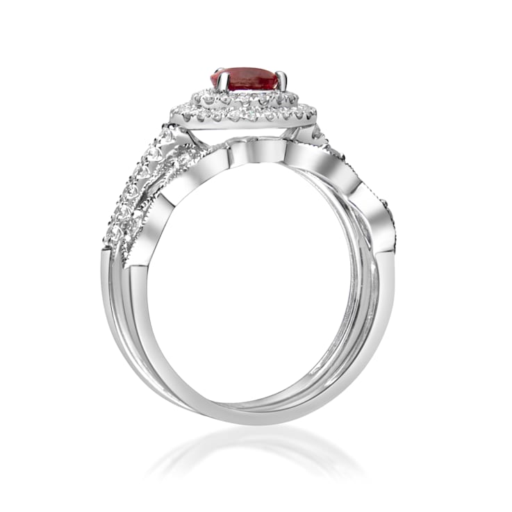 Gin & Grace 14K White Gold Natural Ruby With Real Diamond (I1) Ring