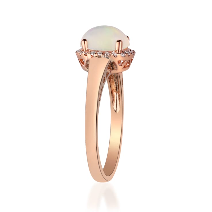 Gin & Grace 14K Rose Gold Real Diamond Ring (I1) with Natural Opal