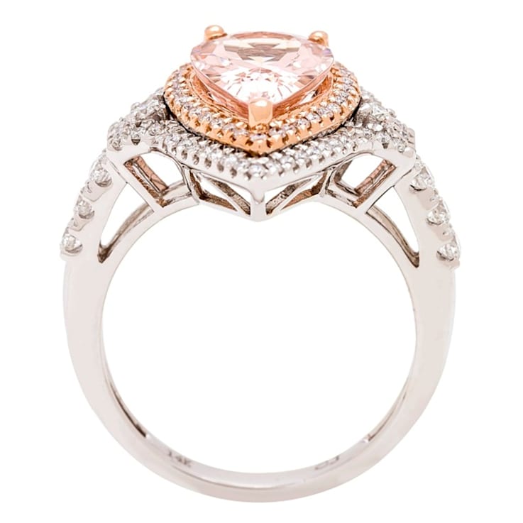 Gin & Grace 14K Two-Tone Gold Real Diamond Ring (I1) with Genuine Morganite