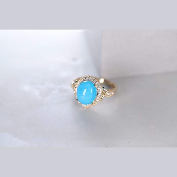 Gin and Grace 14K Yellow Gold Natural Turquoise Ring with Real Diamonds