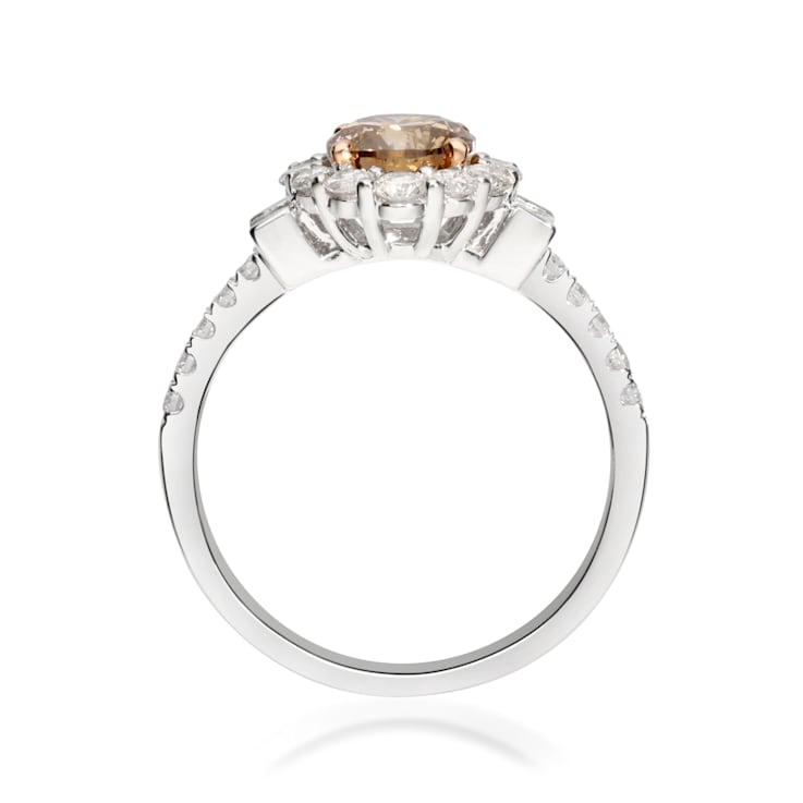 Gin & Grace 14K White Gold Real Diamond Ring (I1) with Natural Brown Diamond
