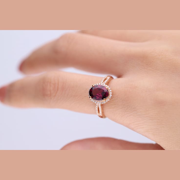 Gin & Grace 10K Rose Gold Real Diamond Ring (I1) with Raspberry
color Natural Rhodolite Garnet