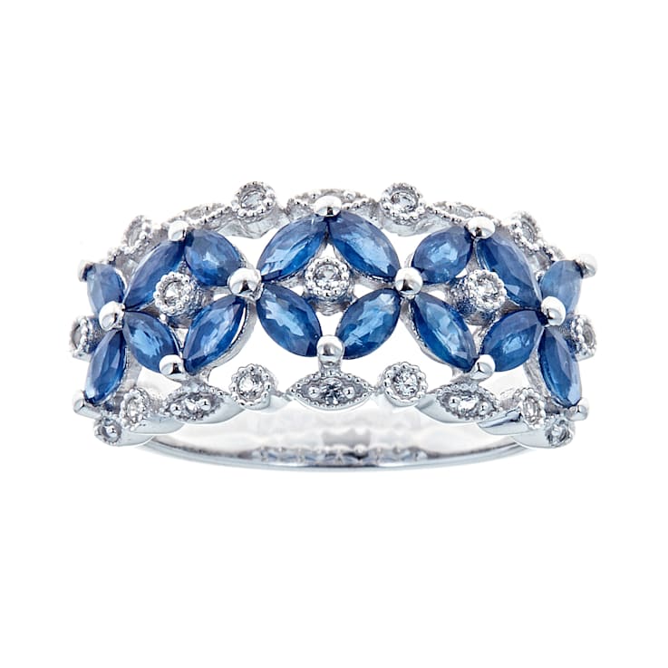 Gin & Grace 925 Sterling Silver Real Diamond Wedding Ring (I1) with
Natural Blue Sapphire
