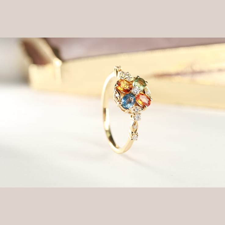 Gin & Grace 14K Yellow Gold Real Diamond Ring (I1) with Natural
Multi Sapphire