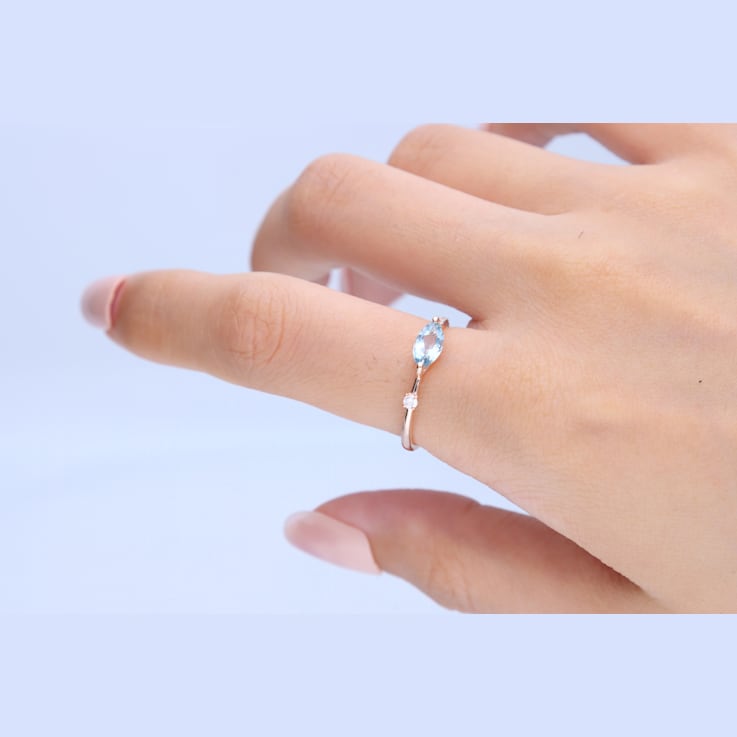 Gin and Grace 14K Rose Gold Aquamarine Ring with Diamonds